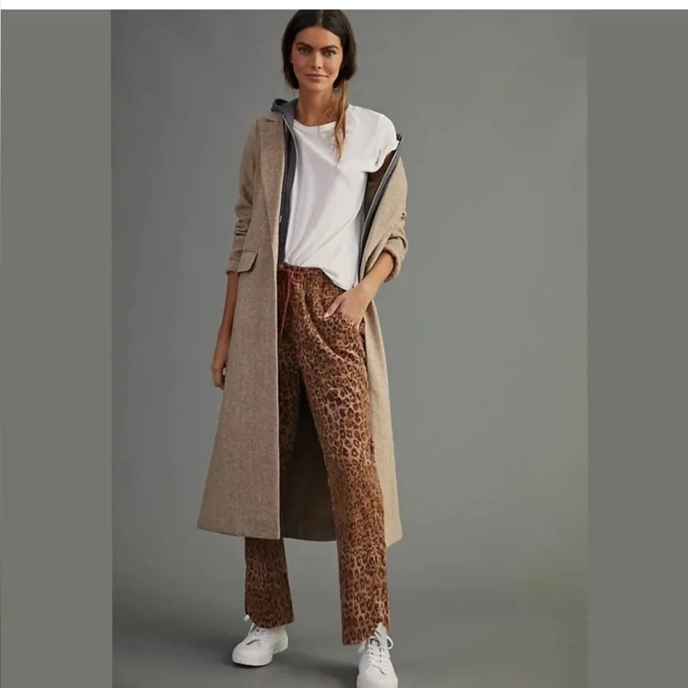 Anthropologie Brown Leopard Print Drawstring Pants